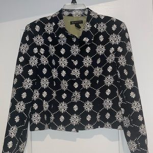 INC Black and White Embroidered Cropped Blazer